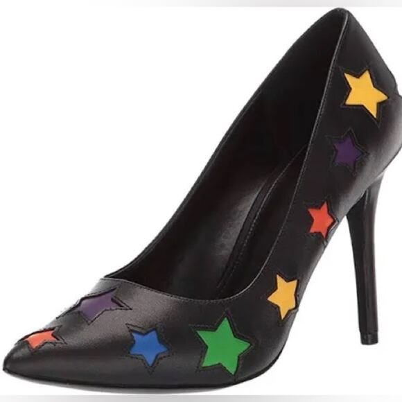 Michael Kors NEW Black Raven Star Cut Out Leather Pumps Womens 7 Pride Raindow - Picture 1 of 11
